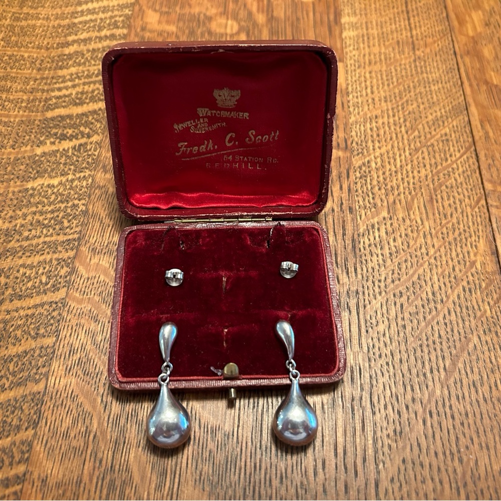 Sterling Silver Puffy Two-Tier Teardrop Earrings Vintage